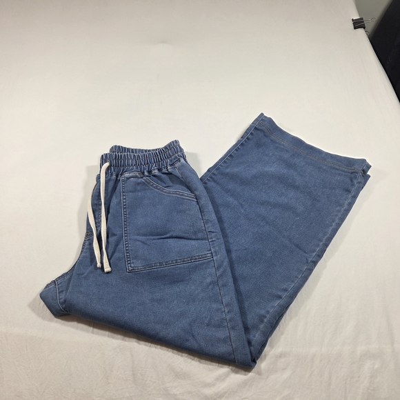 Sincerly Jules Denim - Sincerely Jules Wide Leg Pants Jeans Denim Jogger Pants with Drawstring - Blue